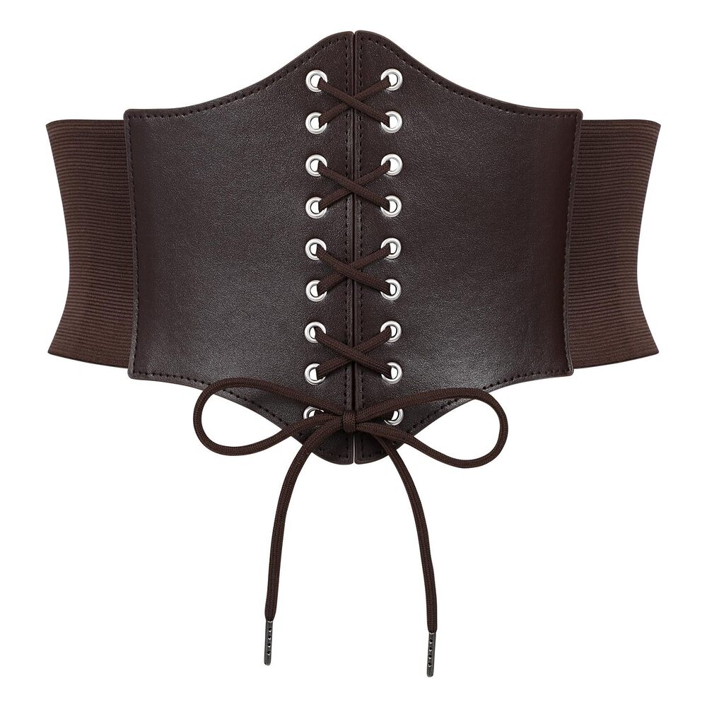 2143 Women Elastic Wide Corset Waist Belt Vintage Lace-up Tied Waspie